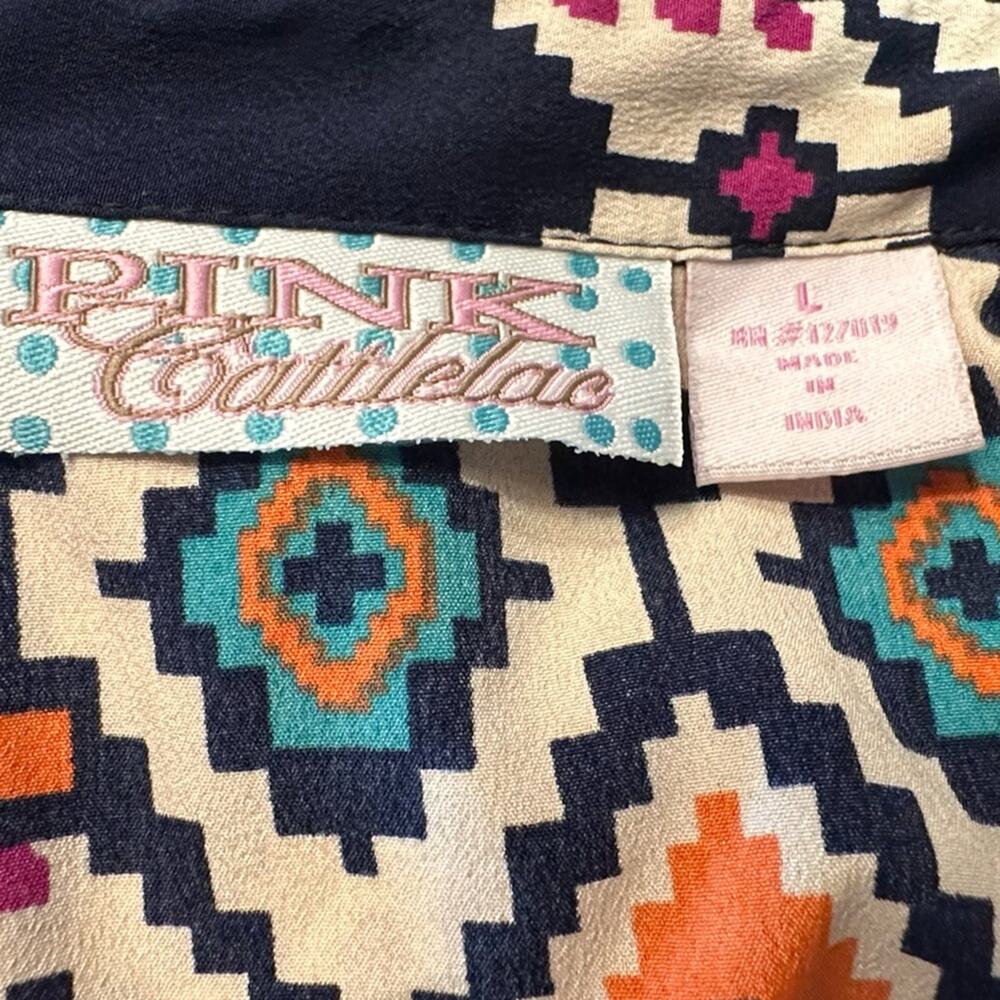 Pink Cattlelac Women’s Large Sleeveless Aztec Tunic Top Navy - Picture 3 of 7